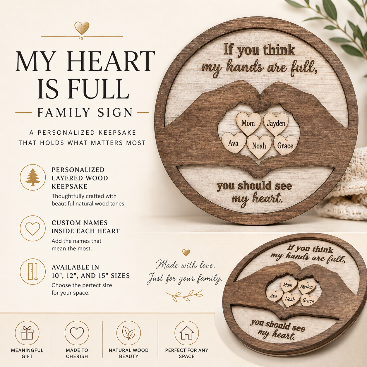 Personalized My Heart Is Full Family Sign