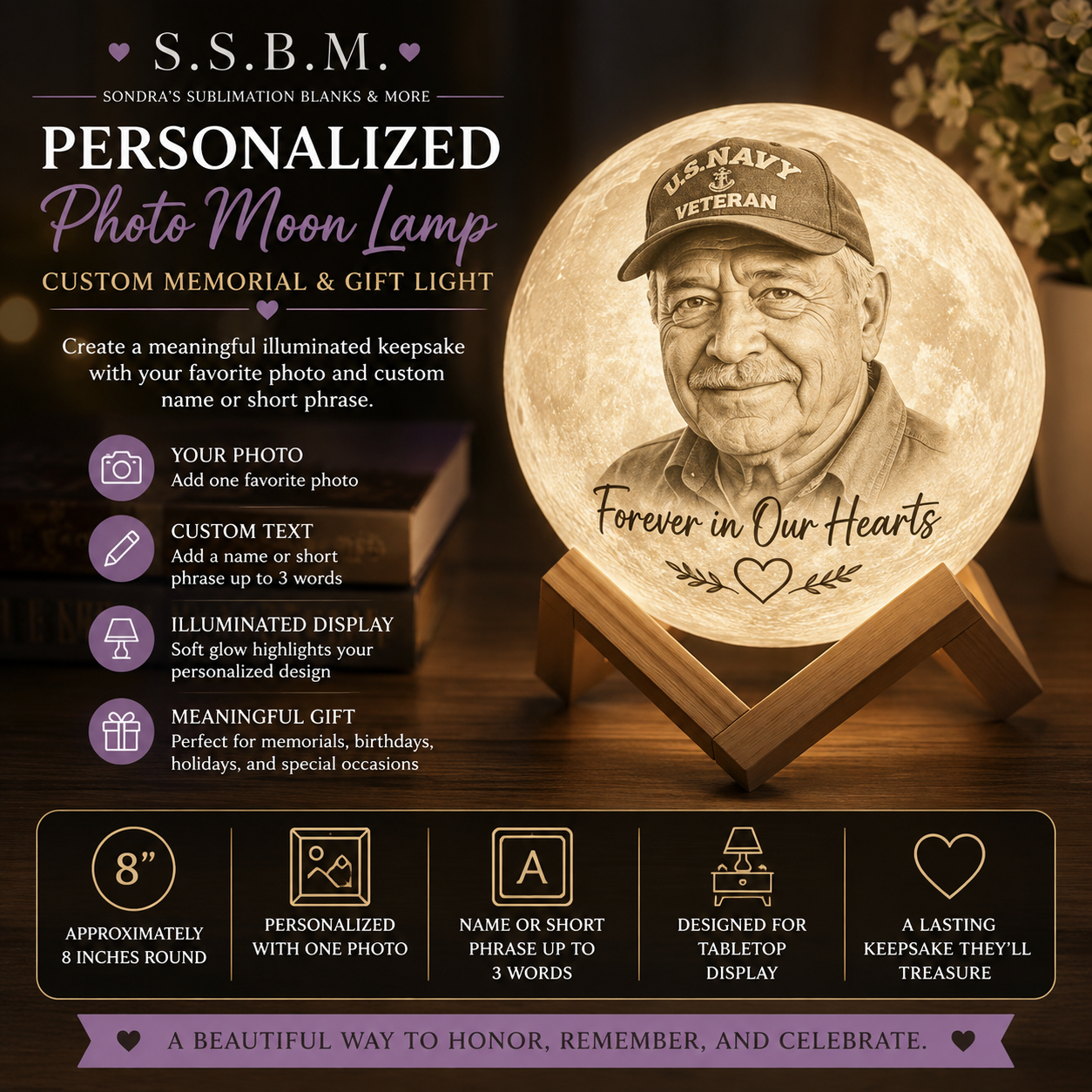 Personalized Photo Moon Lamp | Custom Memorial & Gift Light