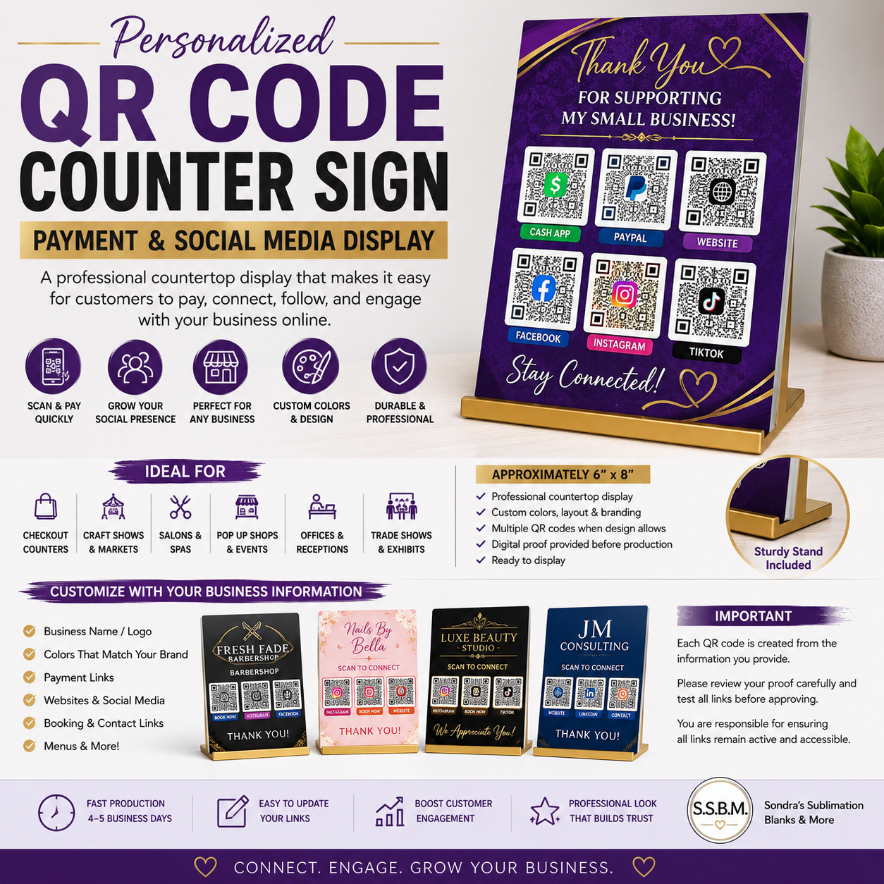Personalized QR Code Counter Sign | Payment & Social Media Display