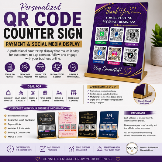 Personalized QR Code Counter Sign | Payment & Social Media Display