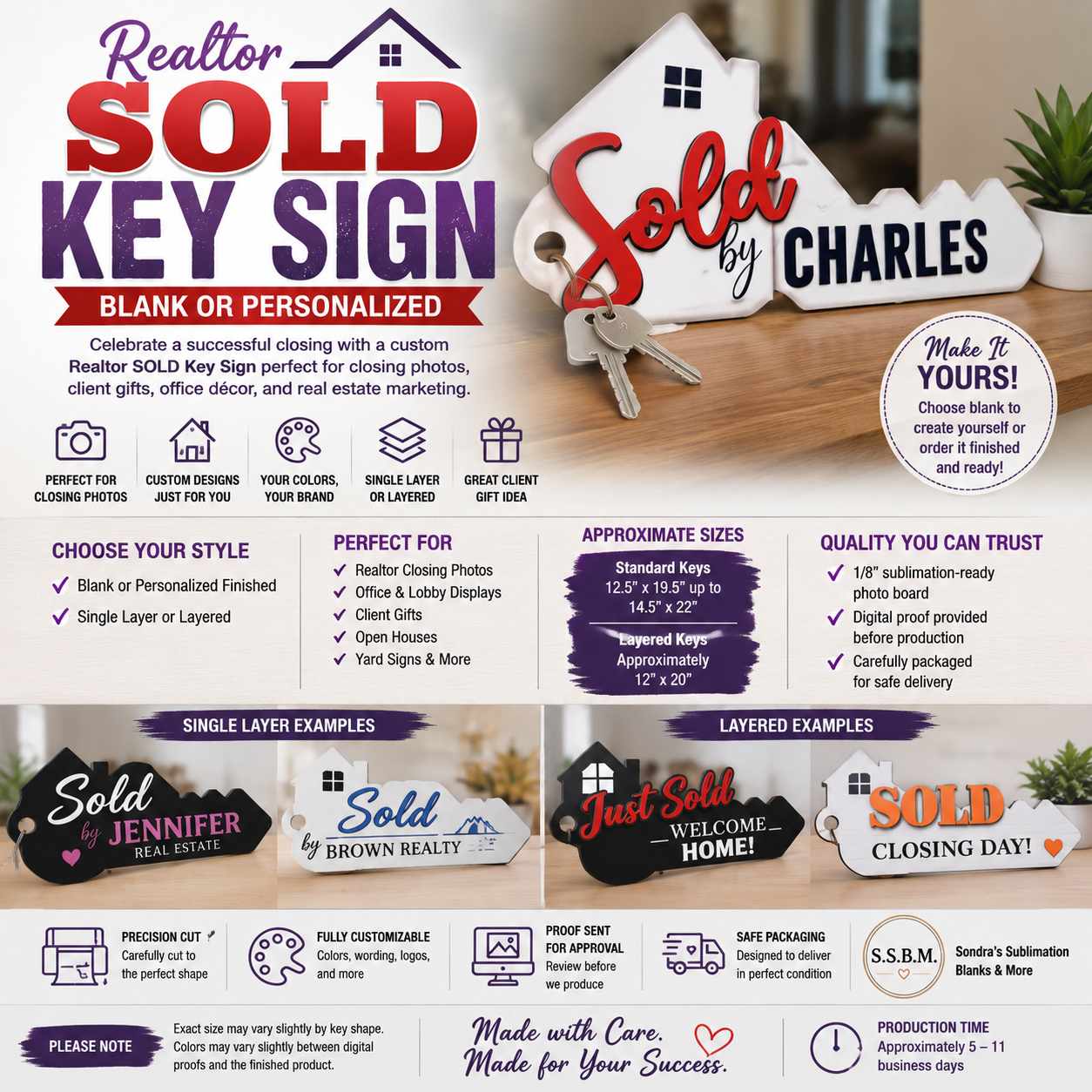 Realtor SOLD Key Sign | Blank or Personalized