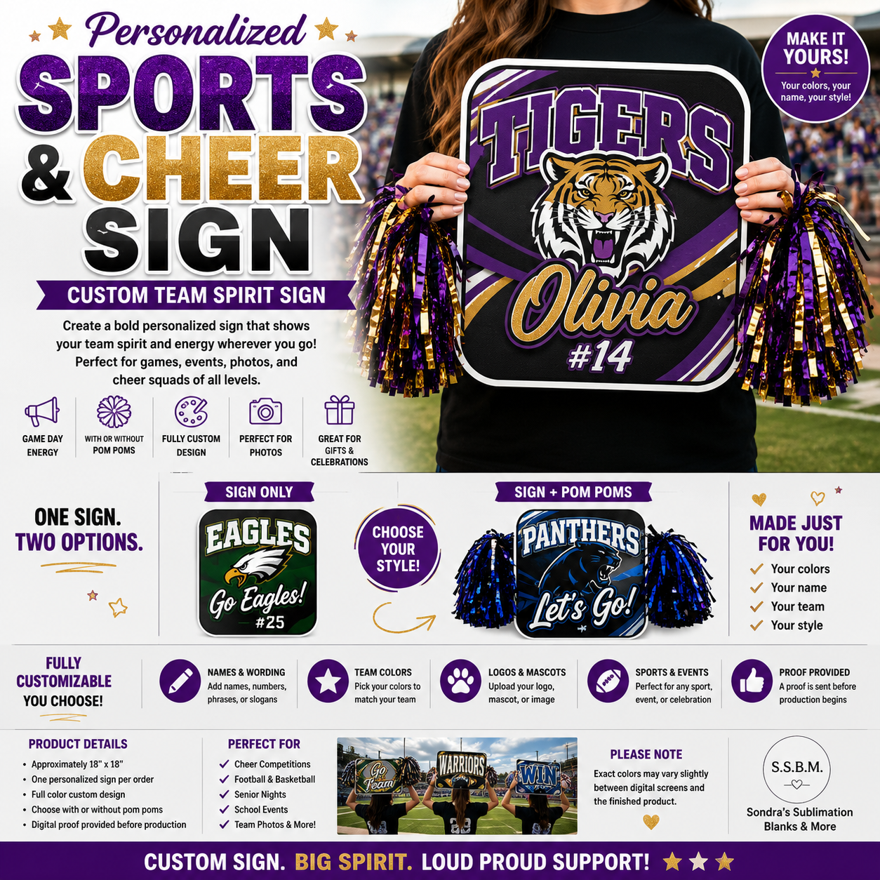 Personalized Sports & Cheer Sign | Custom Team Spirit Sign