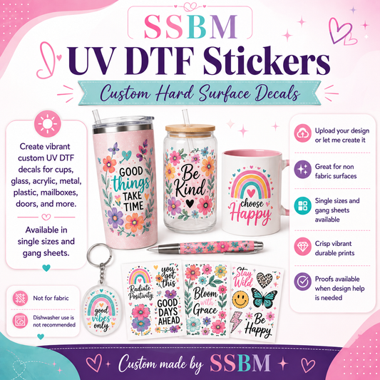 Custom UV DTF Transfers | Stickers, Wraps & Gang Sheets