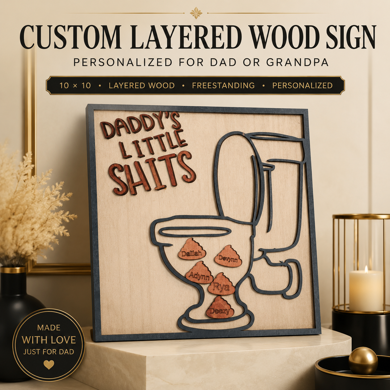 Custom Daddy’s Little Shits Sign | Personalized Wood Decor