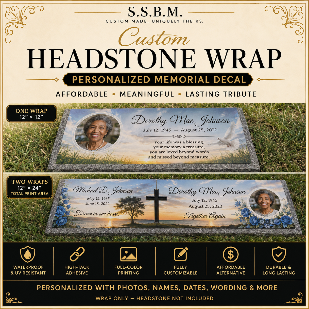 Custom Headstone Wrap | Personalized Memorial Decal