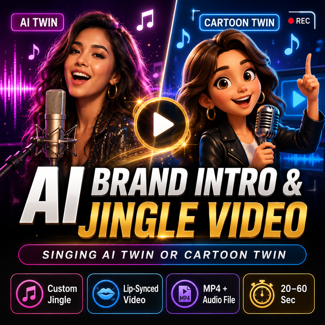 Custom AI Brand Intro & Jingle Video | Singing AI Twin or Cartoon Twin