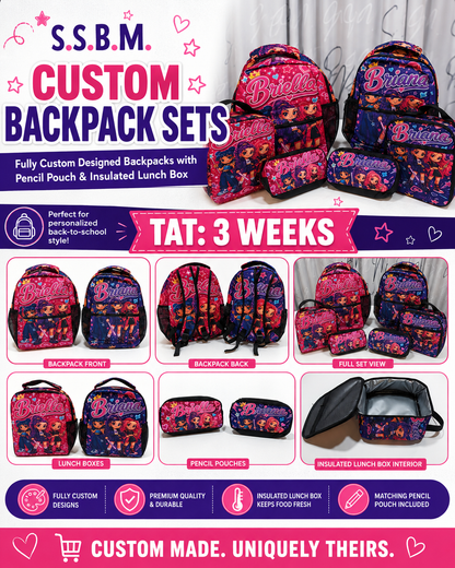 Custom Backpack Set | Personalized Backpack, Lunch Box & Pencil Pouch