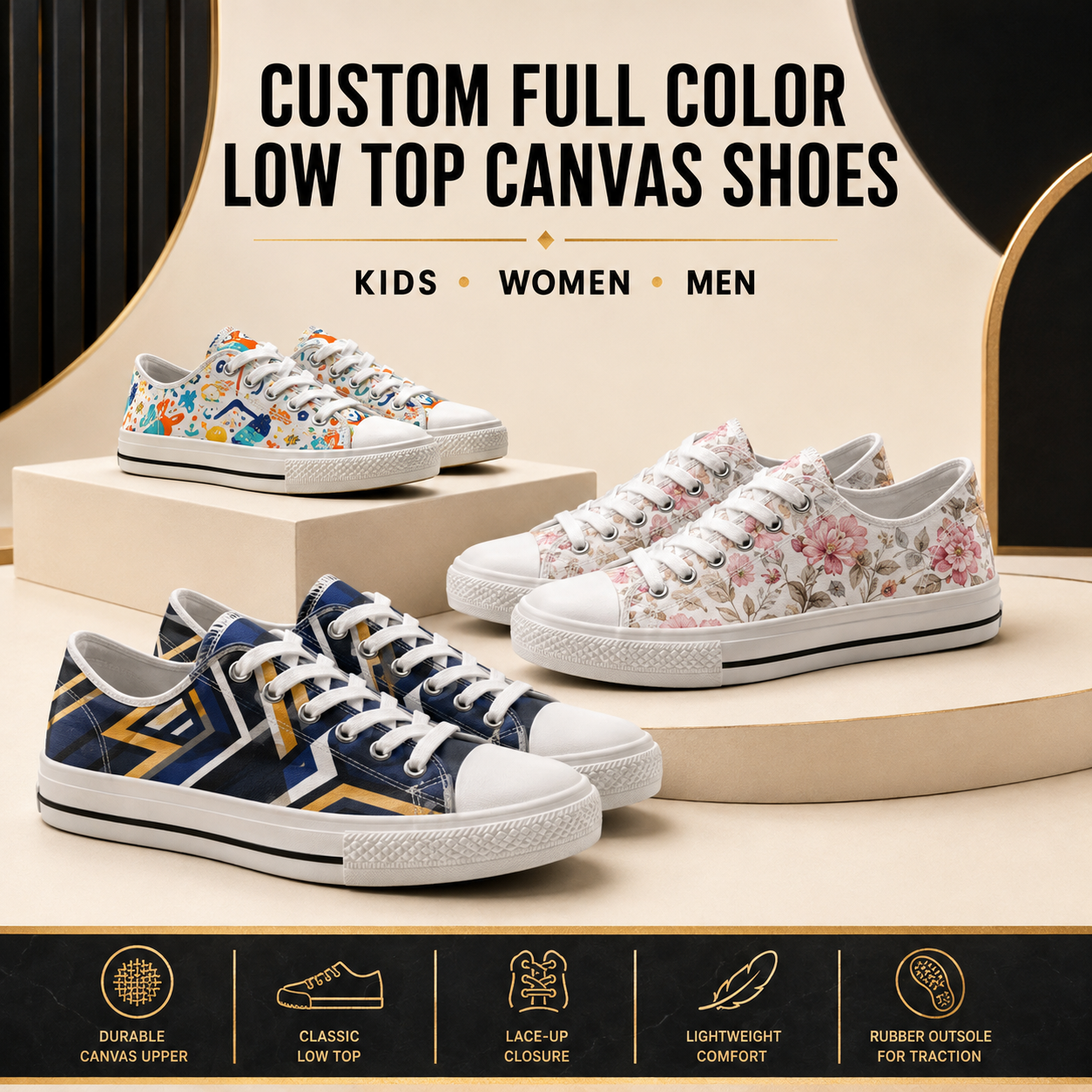 Custom Full Color Low Top Canvas Shoes | Kids, Women & Men
