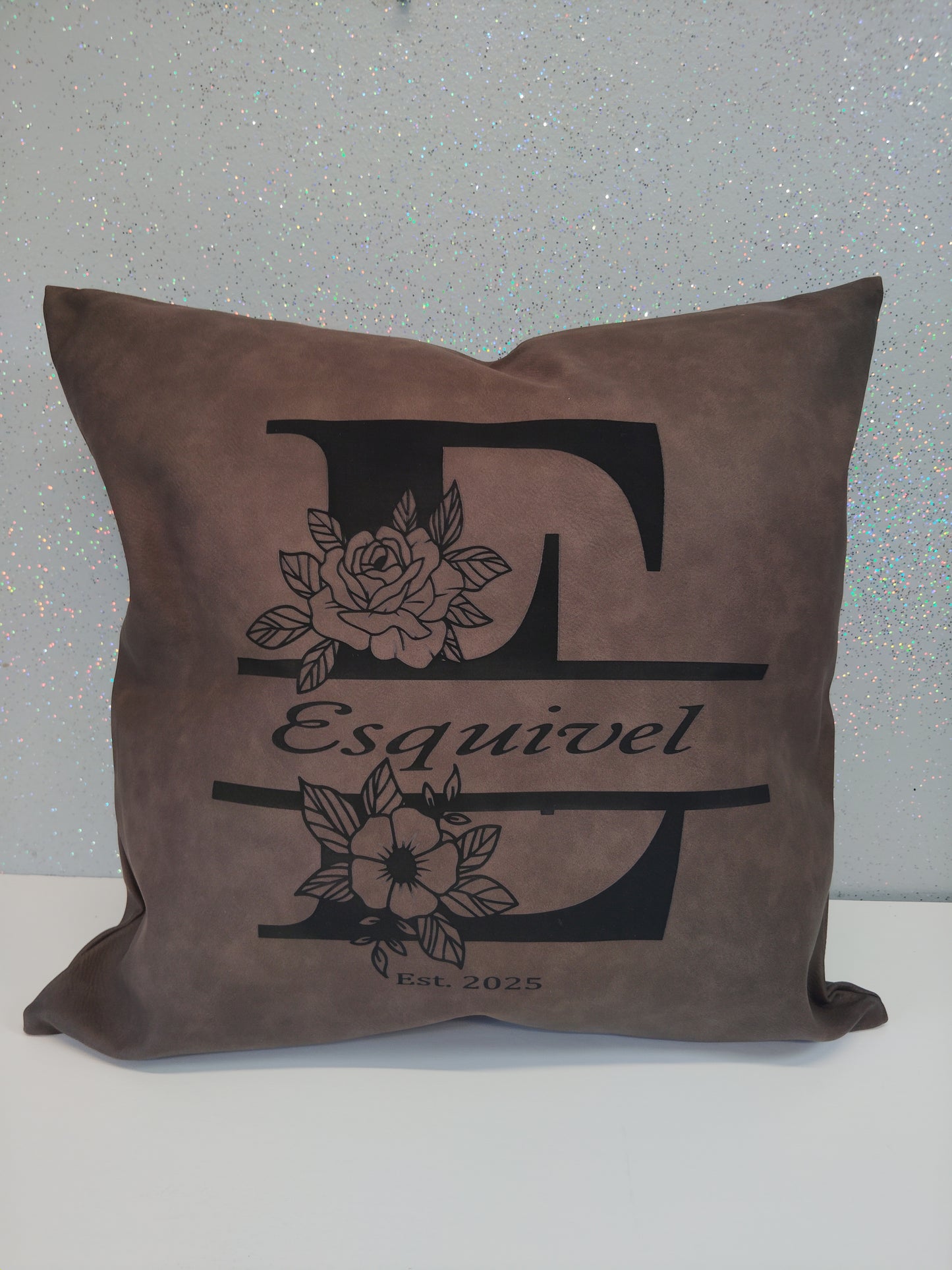 Faux Leather Engraved Pillow