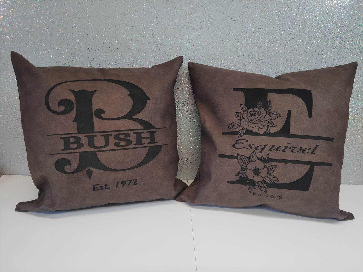 Faux Leather Engraved Pillow